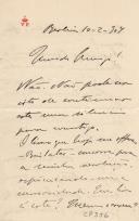 Minuta de carta enviada por Vicente Pinheiro Lobo Machado de Melo e Almada