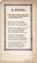 À Itália Poesia d’Anthero de Quental, recitada no Theatro Académico por A. Fialho de Machado, na noite de 22 d’outubro de 1862.
