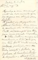 Minuta de carta de Vicente Pinheiro Lobo Machado de Melo e Almada