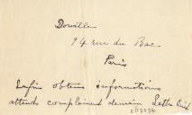 Cartão de Noel Dorville para 3º Visconde de Pindela