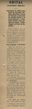 Edital concurso público Construção do Edifício para Paços de Concelho, etc.