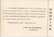 Convite da Sociedade Columbófila de Famalicão para a II exposição Concelhia de Pombos Correios
